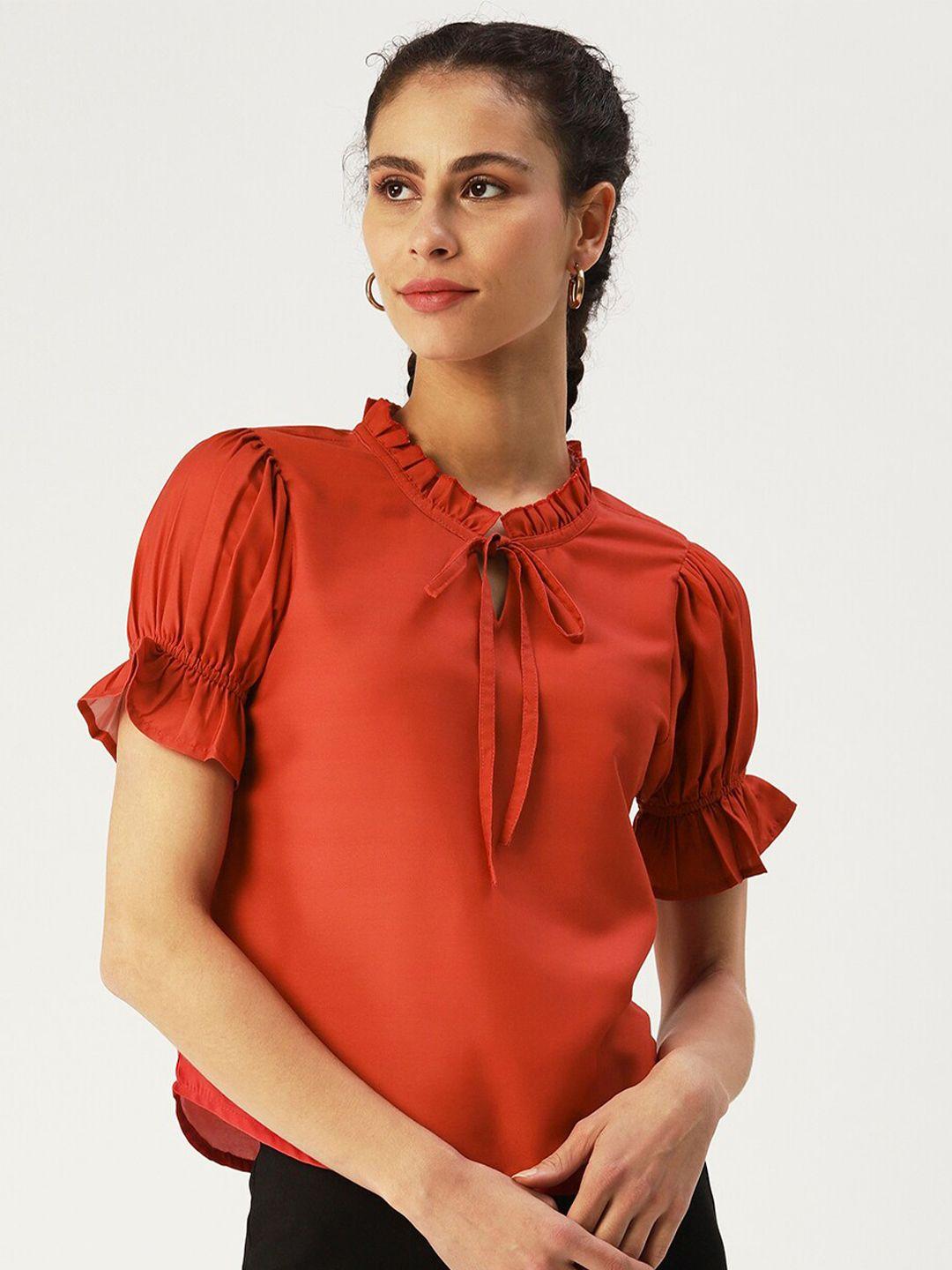 dressberry red tie-up neck top