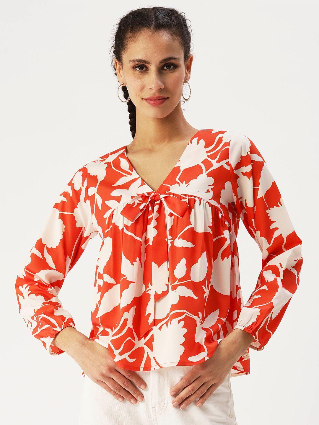 dressberry orange floral print crepe top