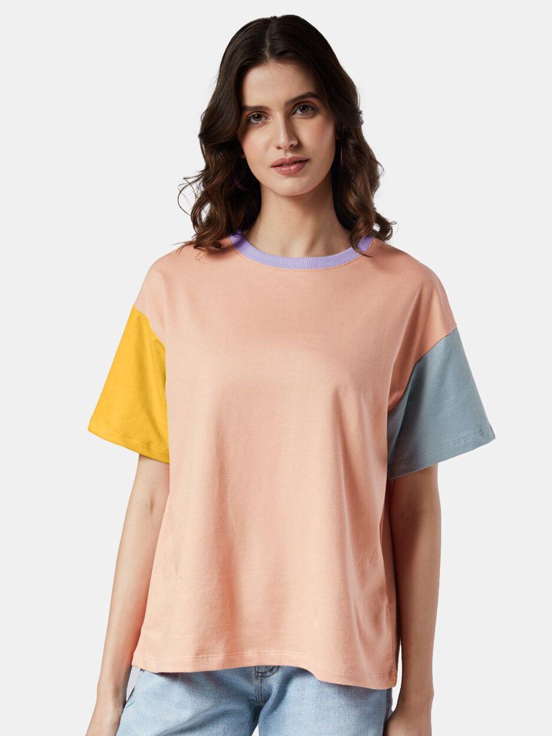 the souled store women colourblocked cotton oversized t-shirt