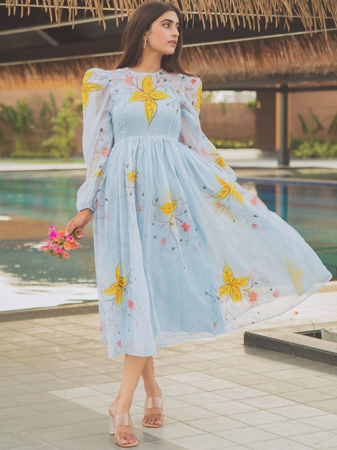 ambraee blue floral empire midi dress