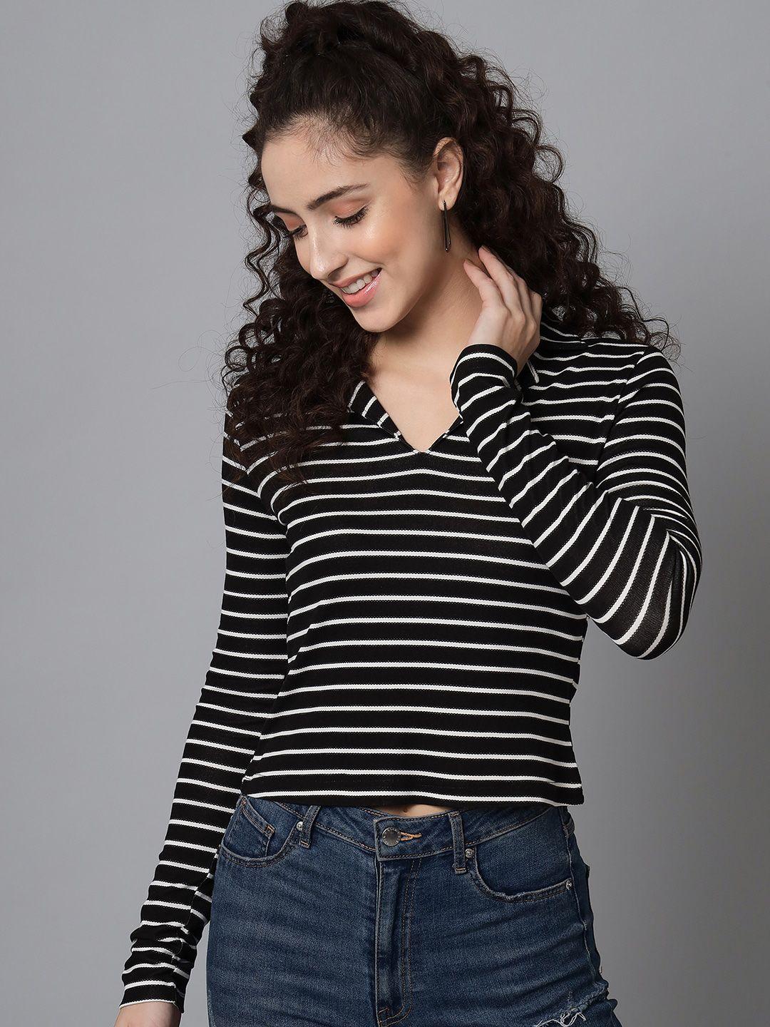 thread muster horizontal striped v-neck top