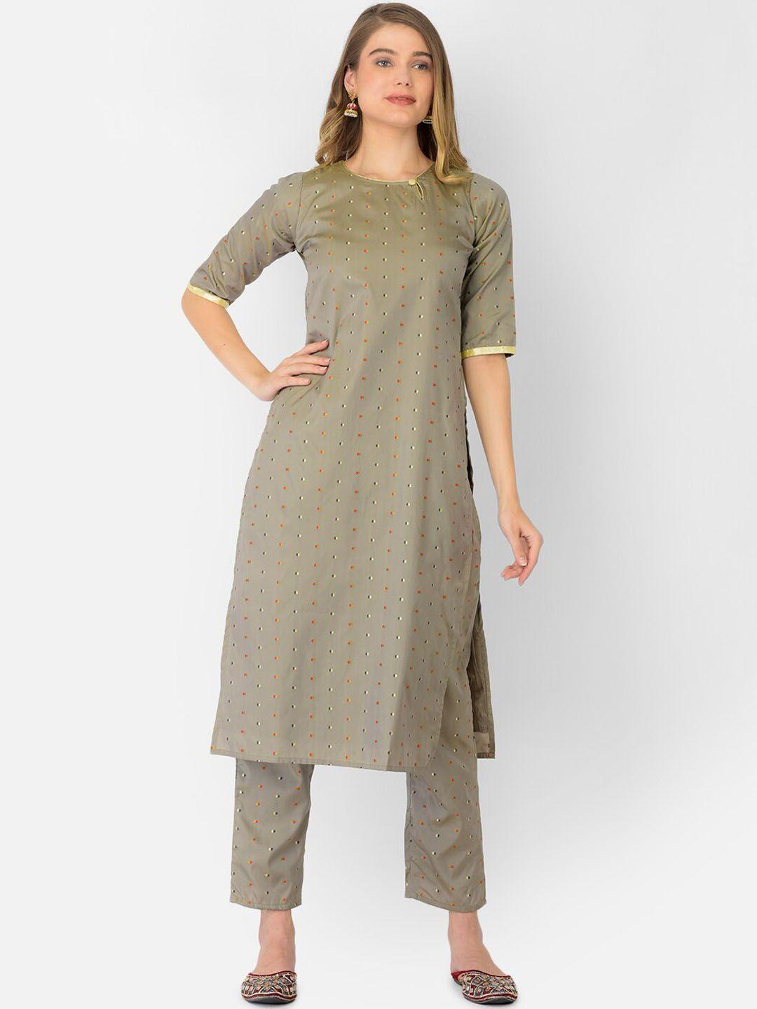 v tradition women grey printed kurta with trousers