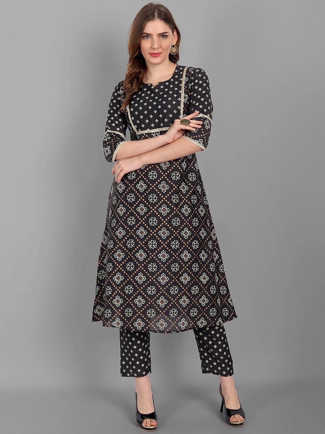 v tradition women printed gotta patti kurta with trousers