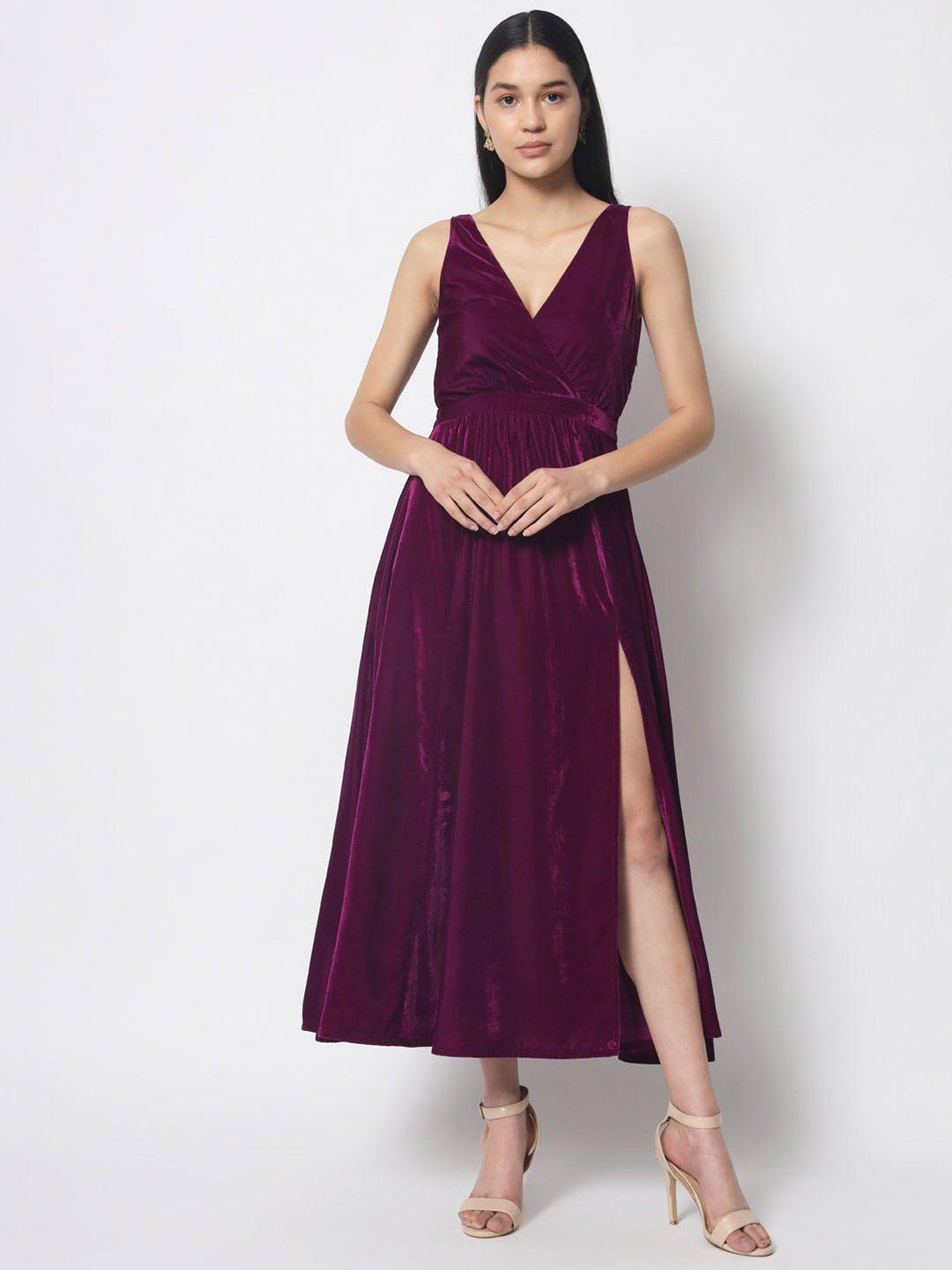 truebrowns v-neck velvet maxi dress