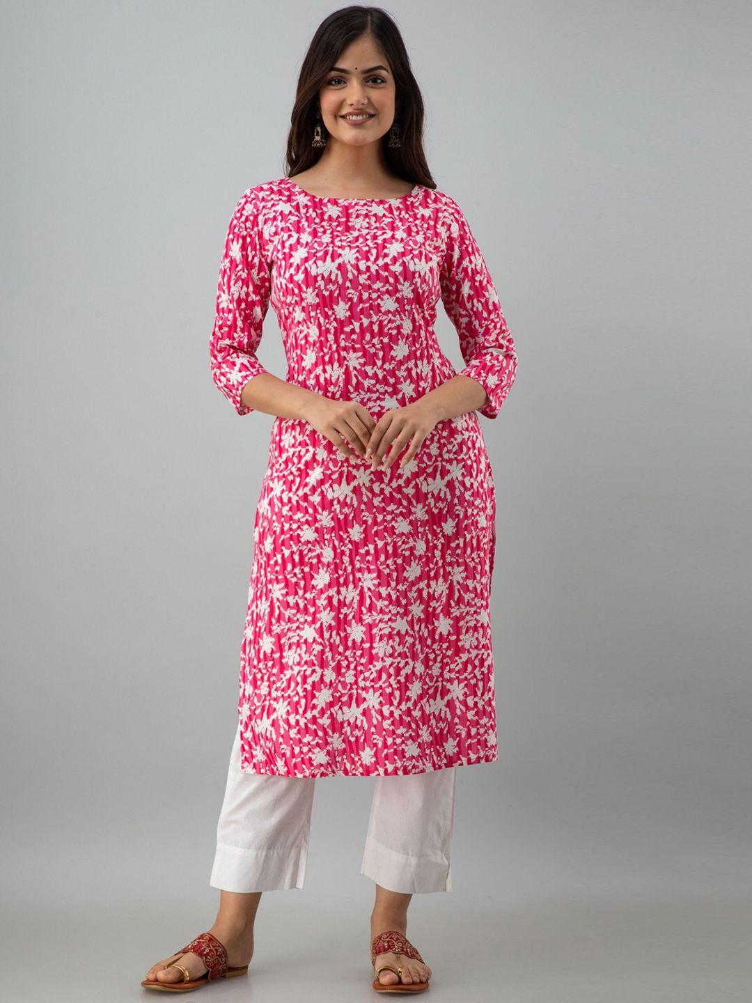 women touch women pink floral printed handloom kurta