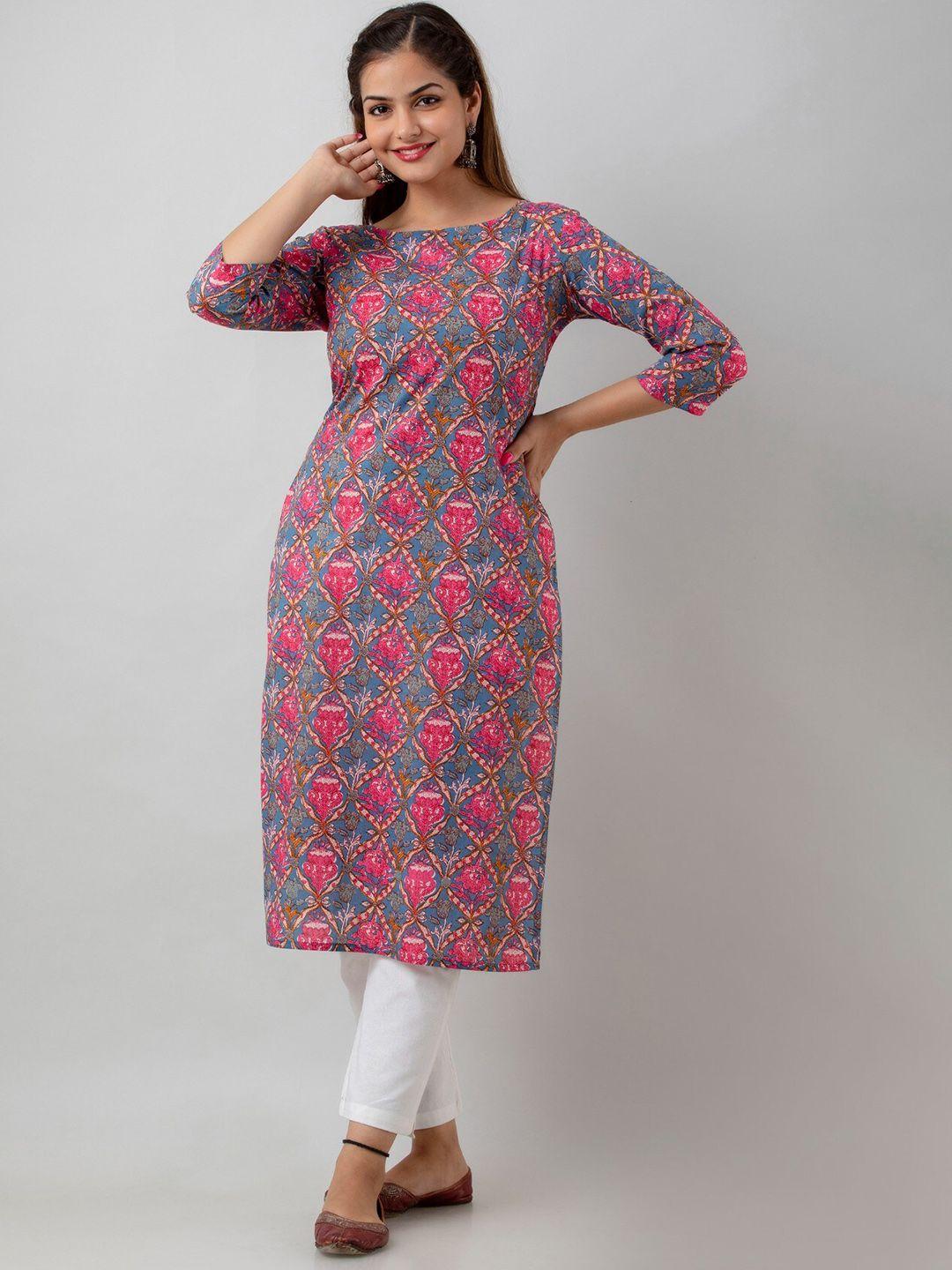 women touch women pink cotton floral printed handloom kurta