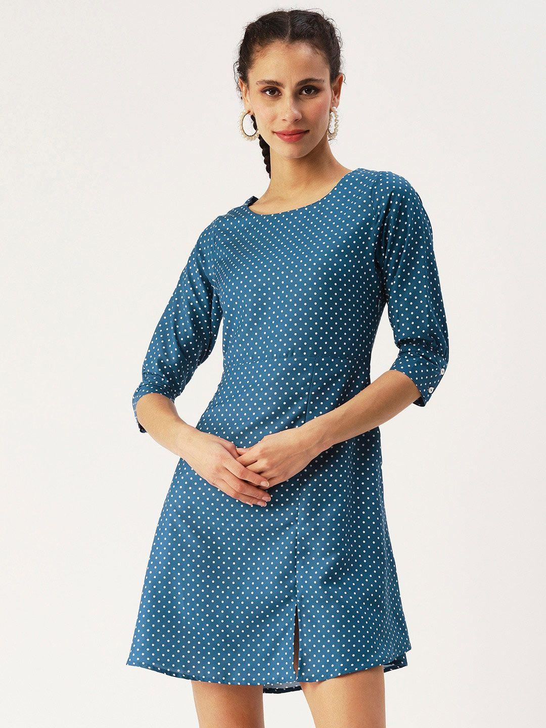 dressberry polka dots printed round neck a-line dress