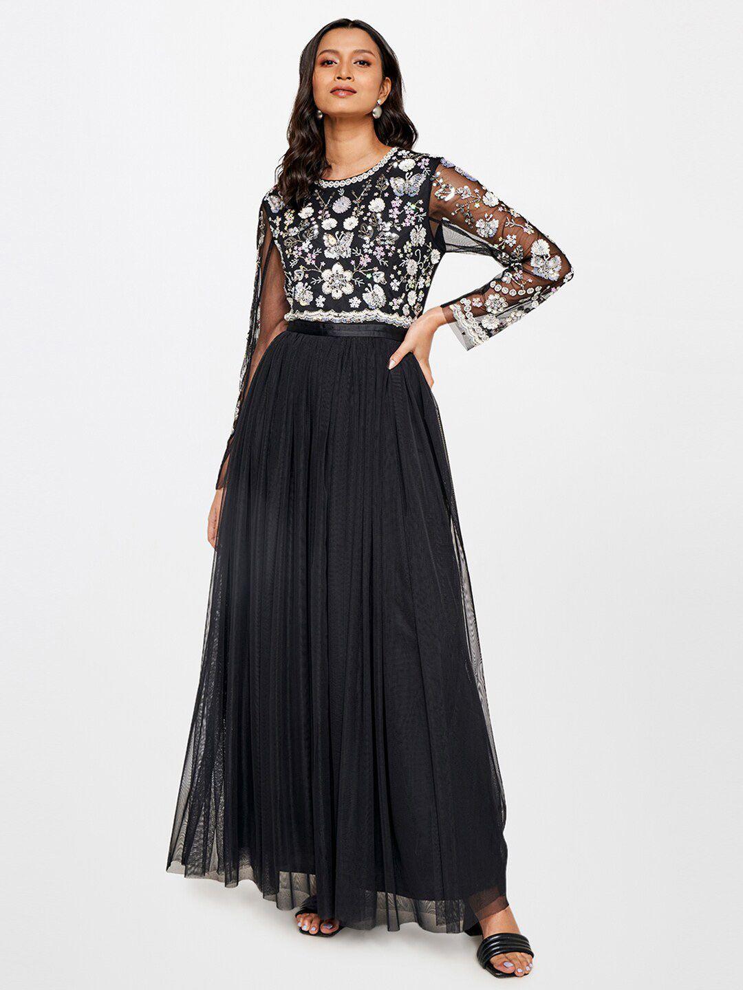 and floral sequined fit & flare maxi dress