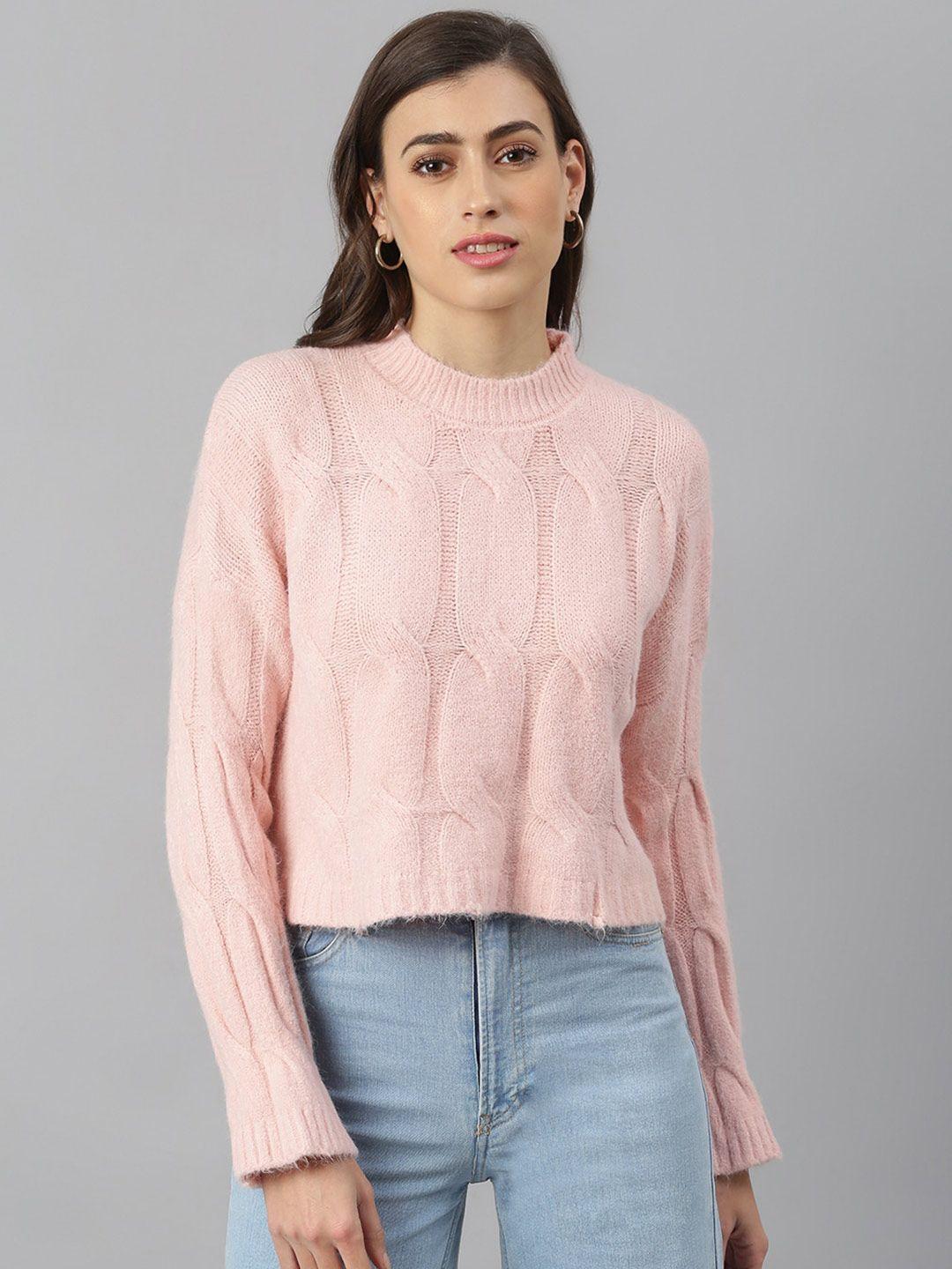 xpose women pink cable knit crop pullover