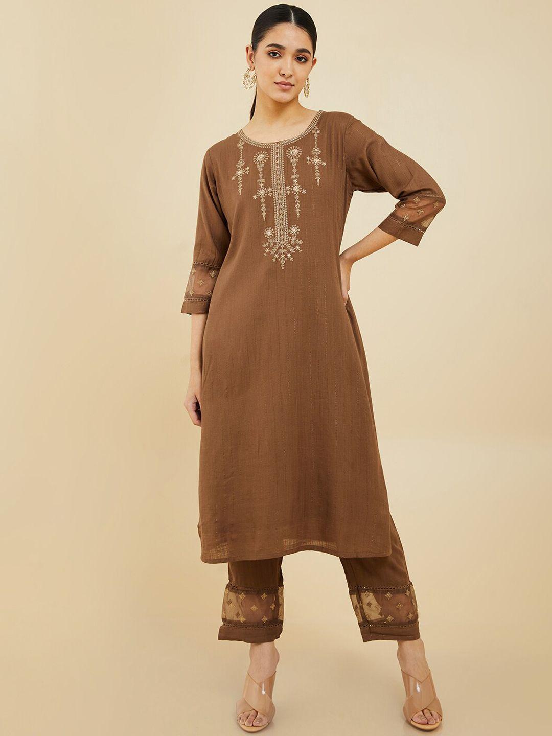 soch floral embroidered kurta with trousers