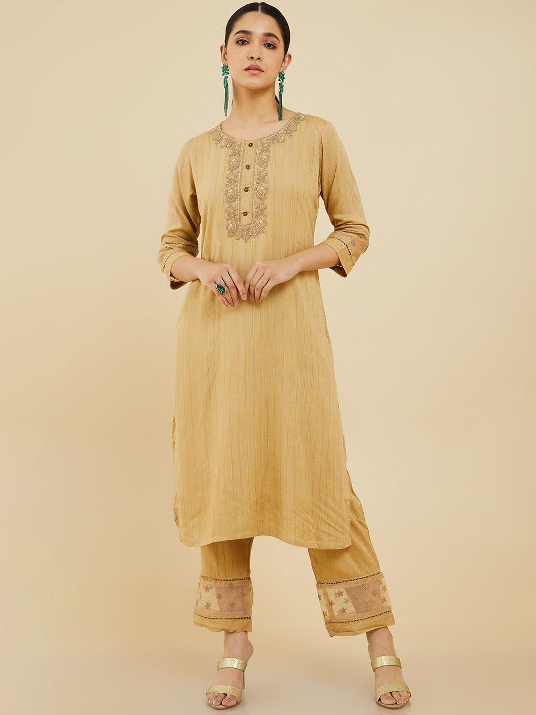 soch ethnic motifs embroidered kurta with trousers