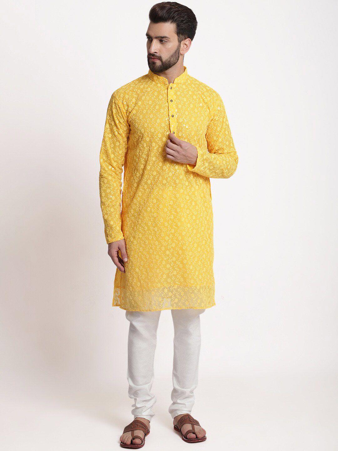 treemoda men floral embroidered chikankari kurta with churidar