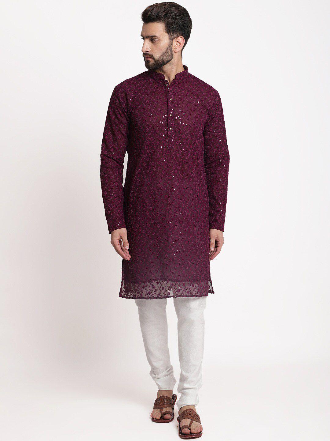 treemoda men floral embroidered chikankari kurta with churidar