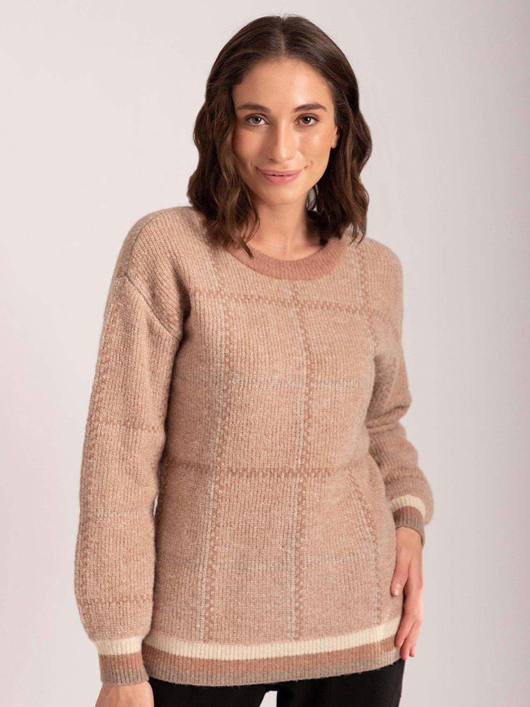 b copenhagen checked wool pullover with fuzzy detail