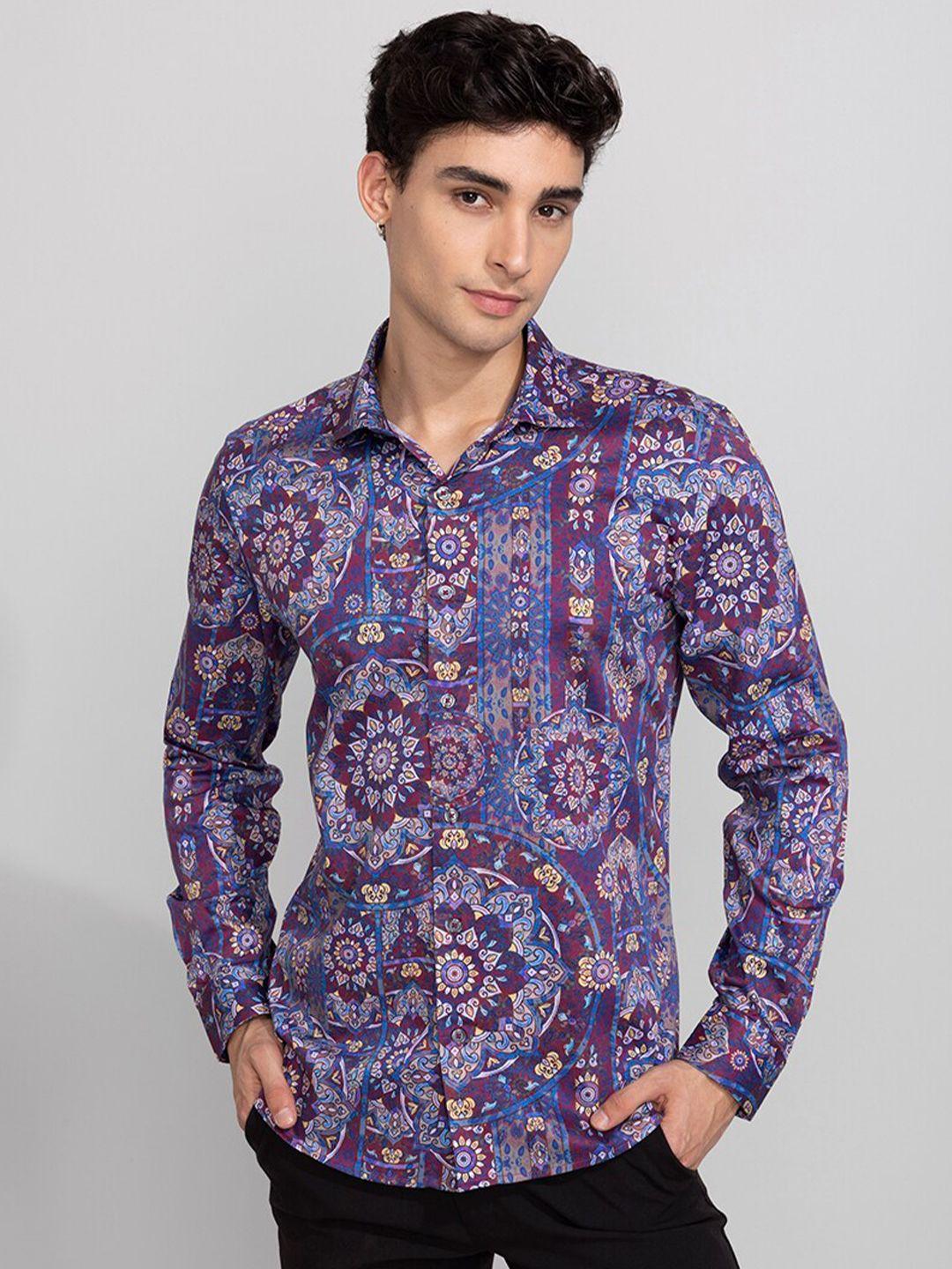 snitch men slim fit printed cotton casual shirt