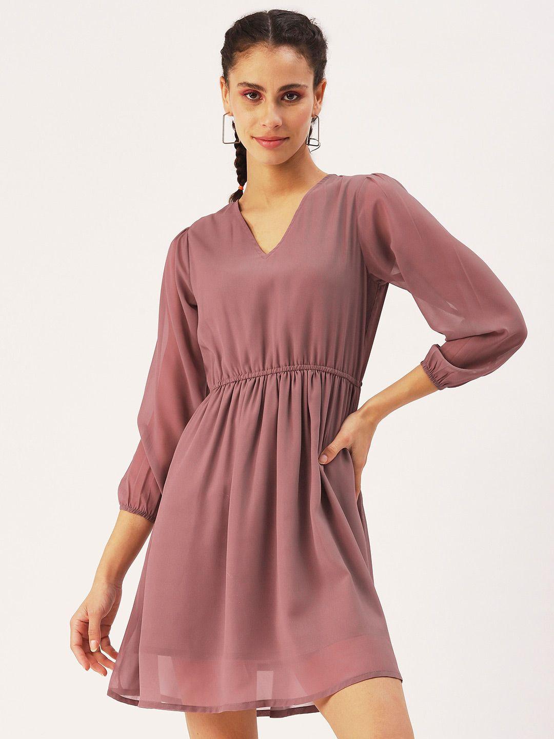 dressberry fit & flare puff sleeve georgette dress