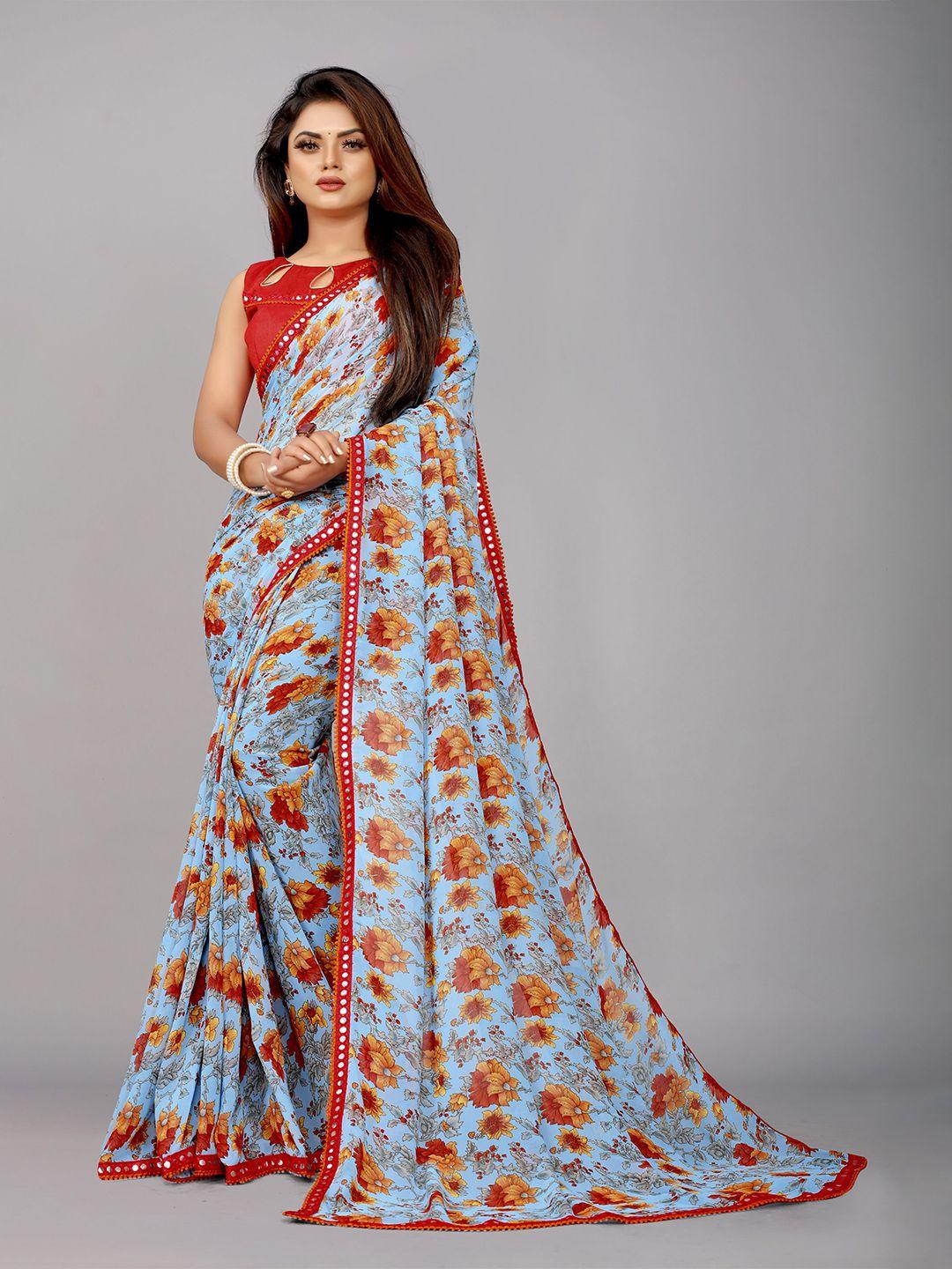 b4me com floral embroidered pure georgette ready to wear jamdani saree