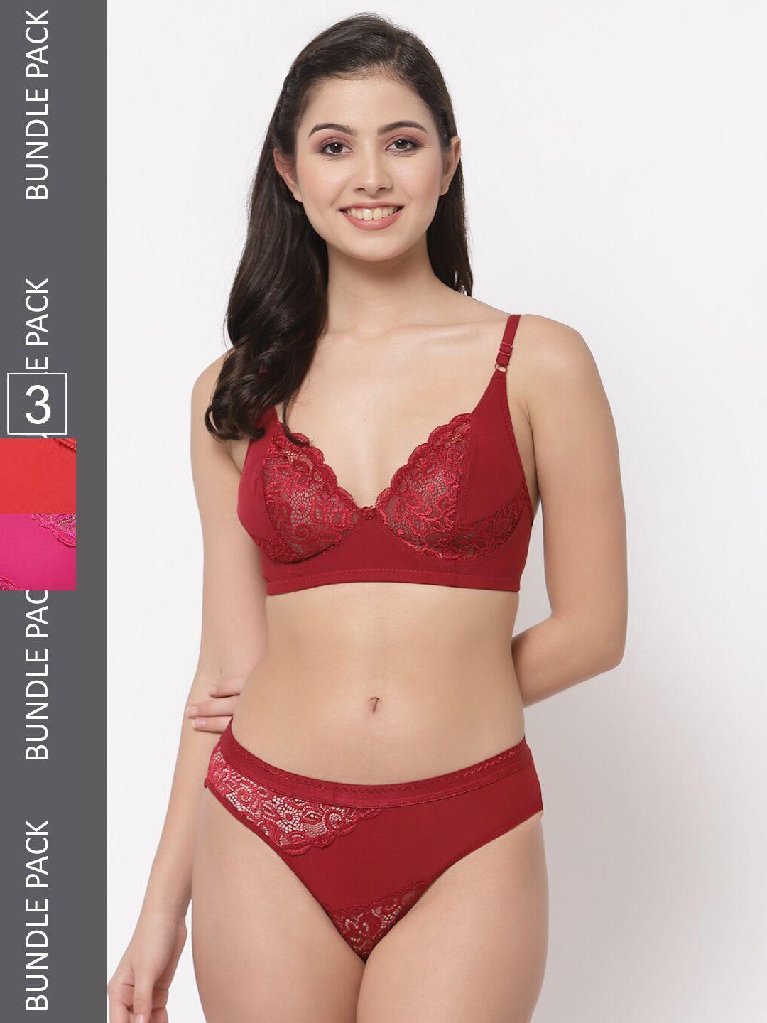 docare pack of 3 self-design non padded lingerie set