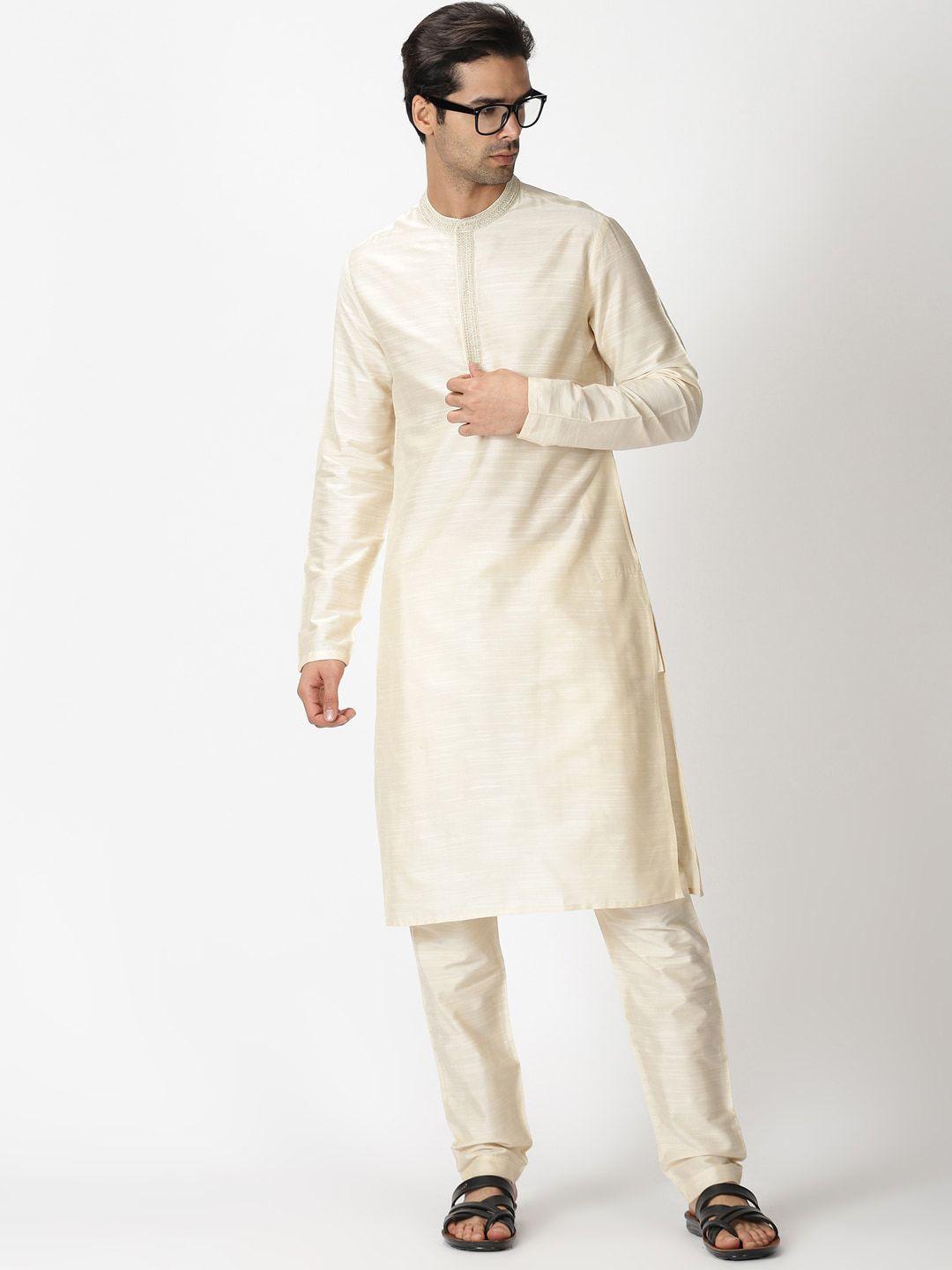 saffron threads men mandarin collar kurta