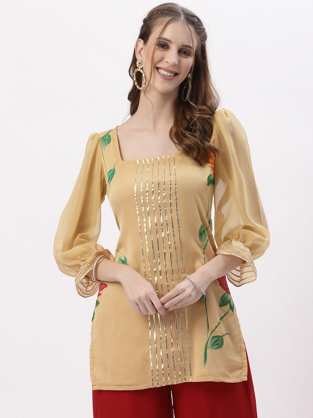 studio rasa floral embellished square neck gotta patti kurti