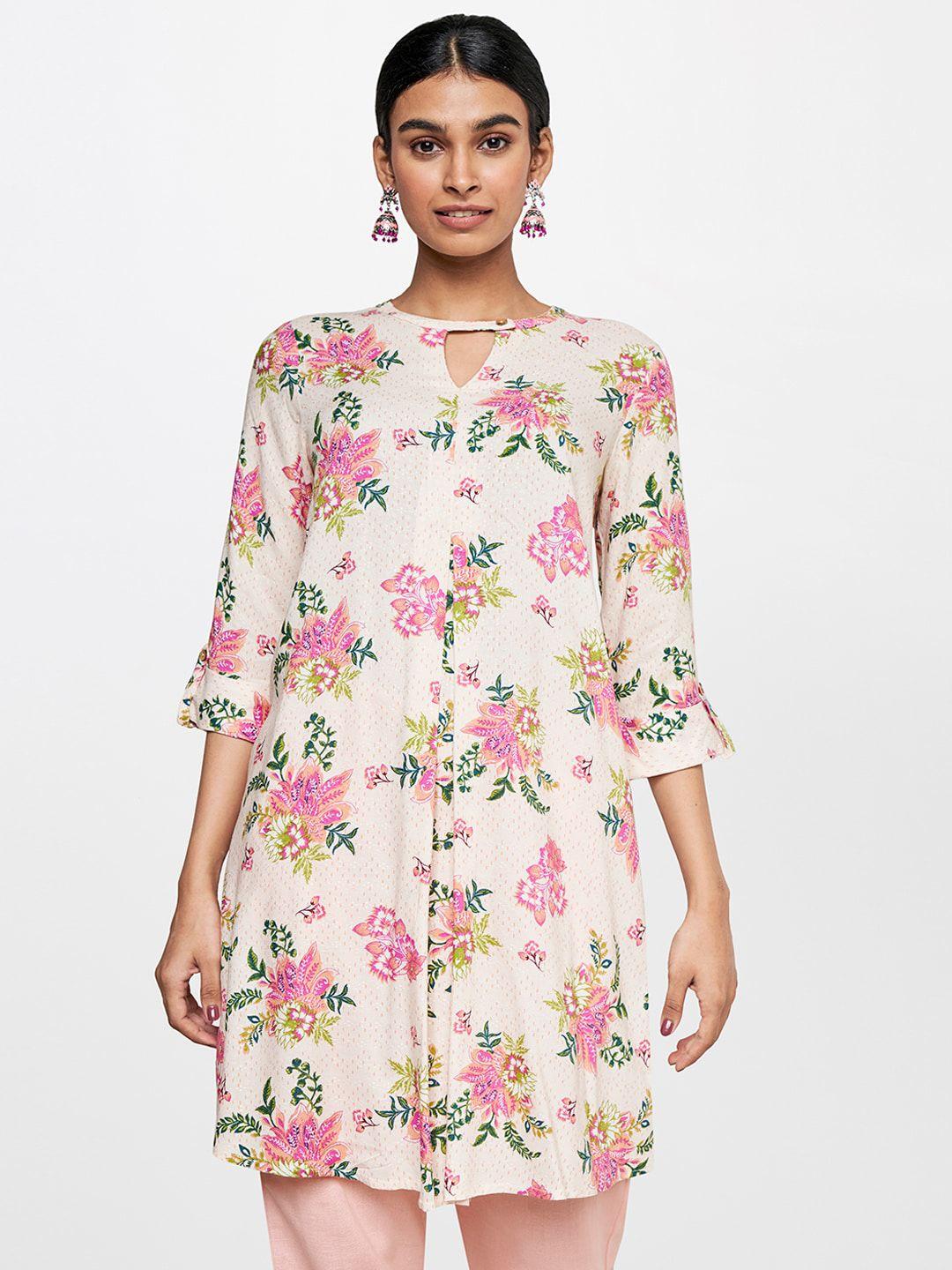 global desi floral printed keyhole neck straight kurta