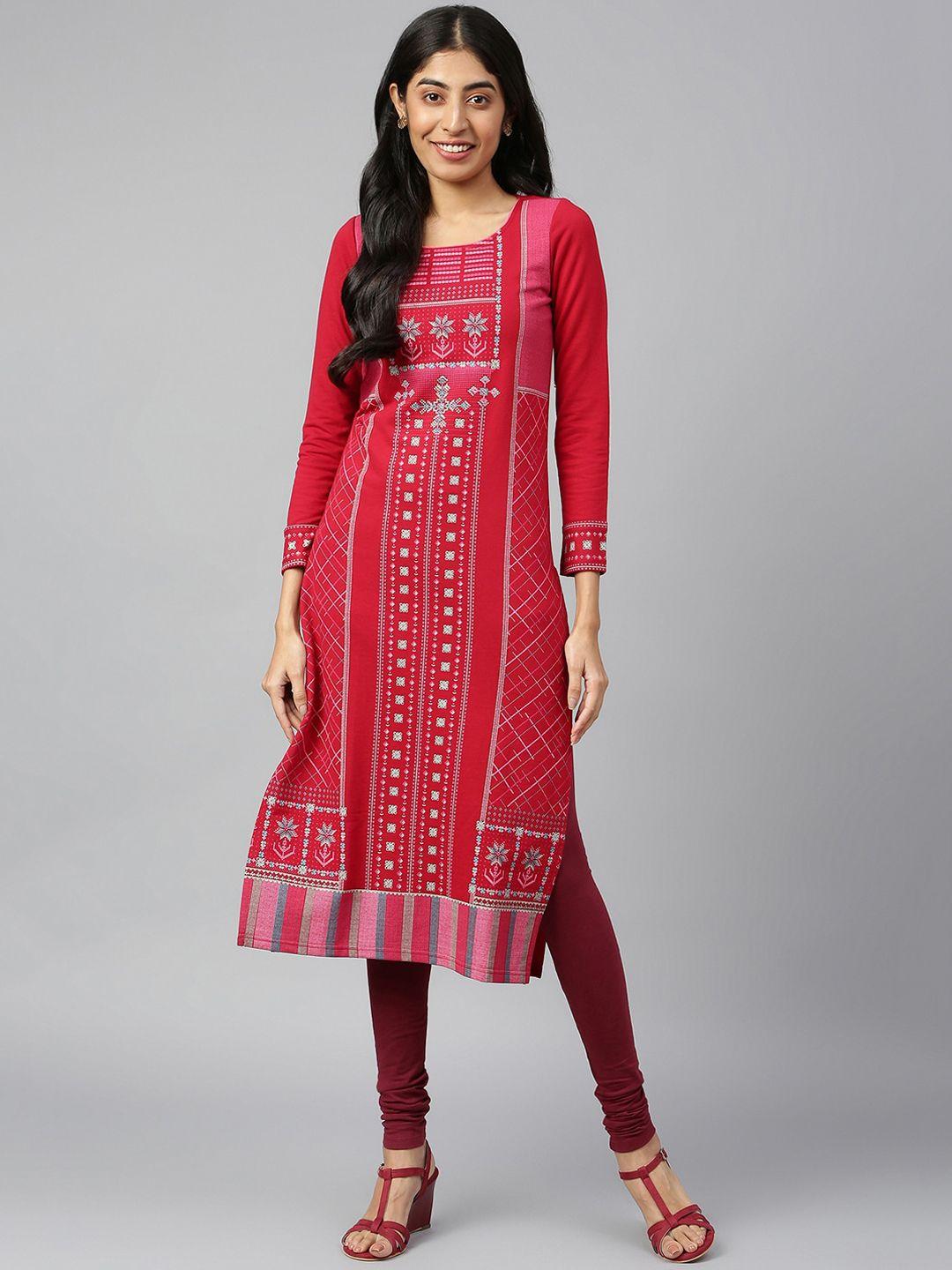 aurelia women red tribal embroidered kurta