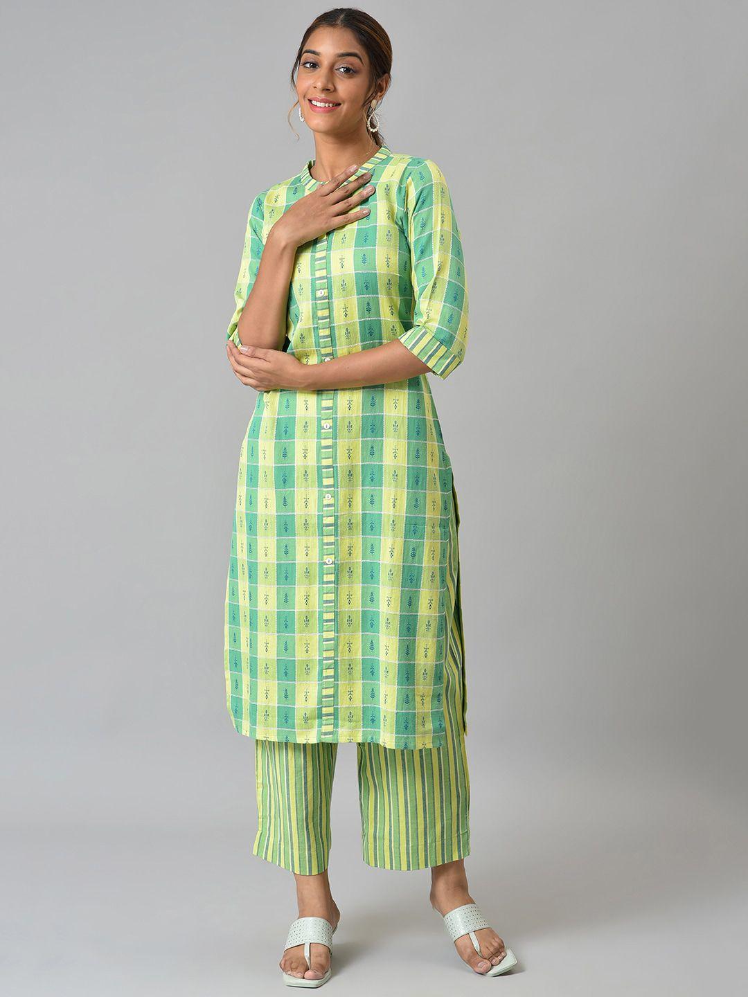 aurelia women green kurta with trousers