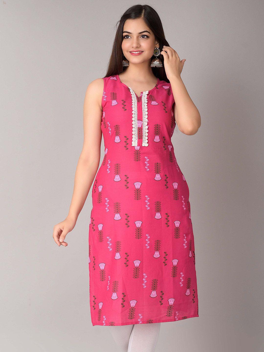 metro-fashion floral printed straight cotton kurta