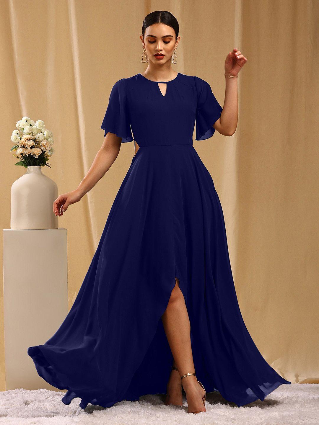 trendy divva keyhole neck slit waist maxi dress