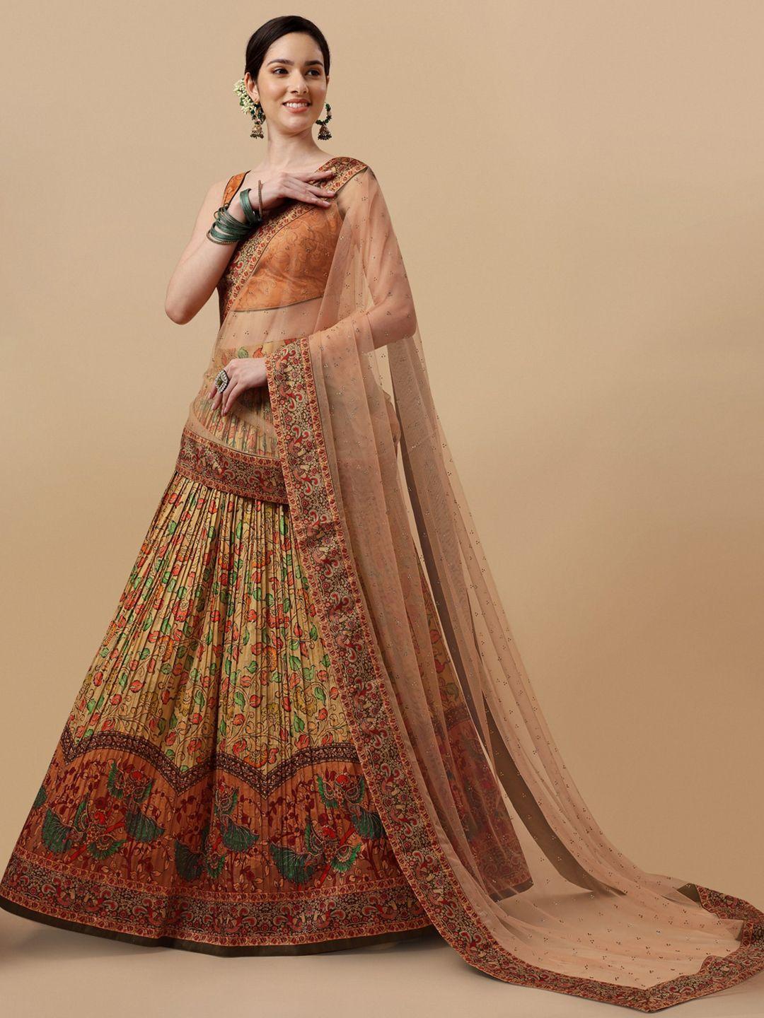 saptrangi printed kalamkari semi-stitched lehenga & unstitched blouse with dupatta