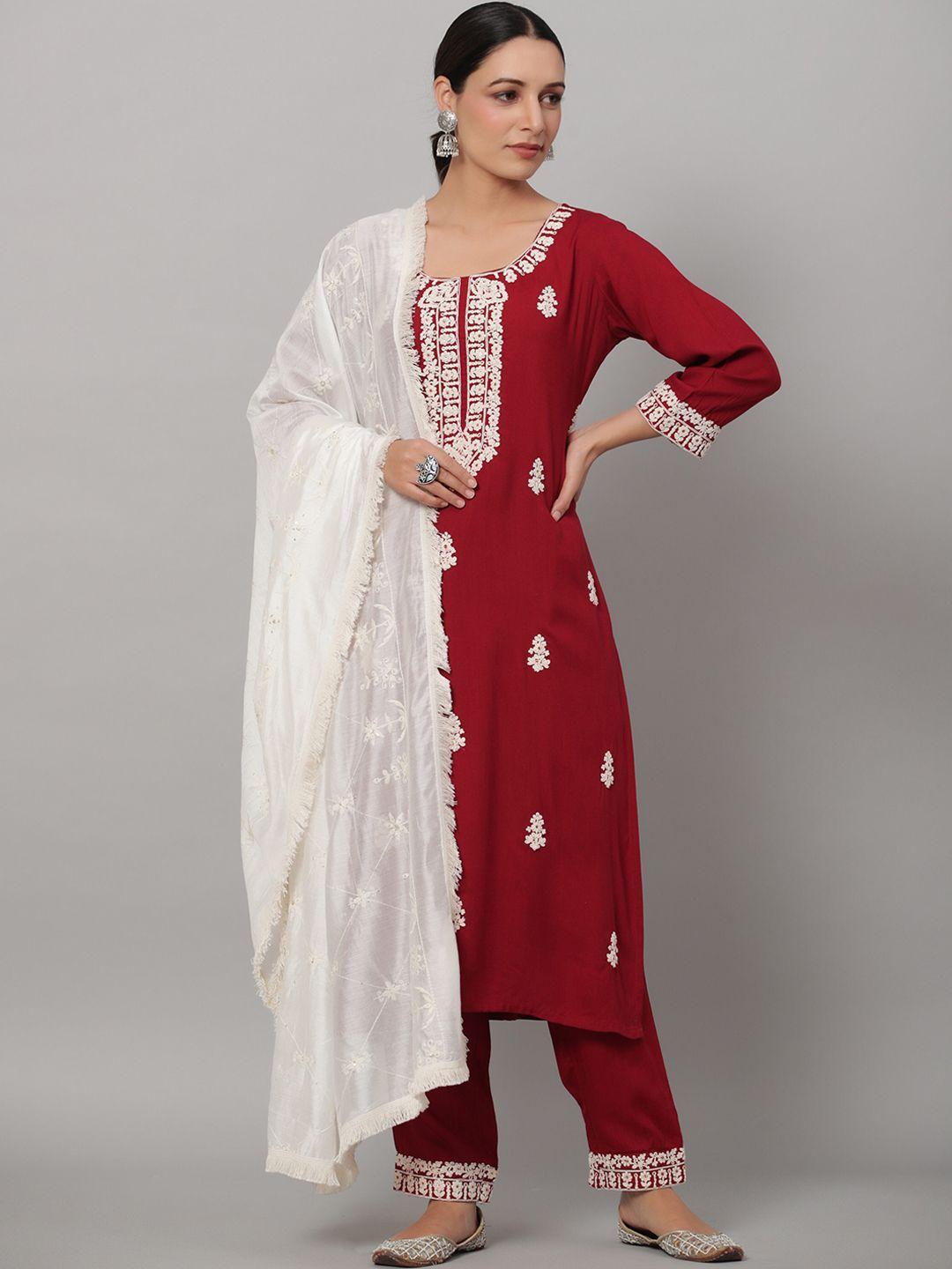 juniper women ethnic motifs embroidered kurta with trousers & with dupatta