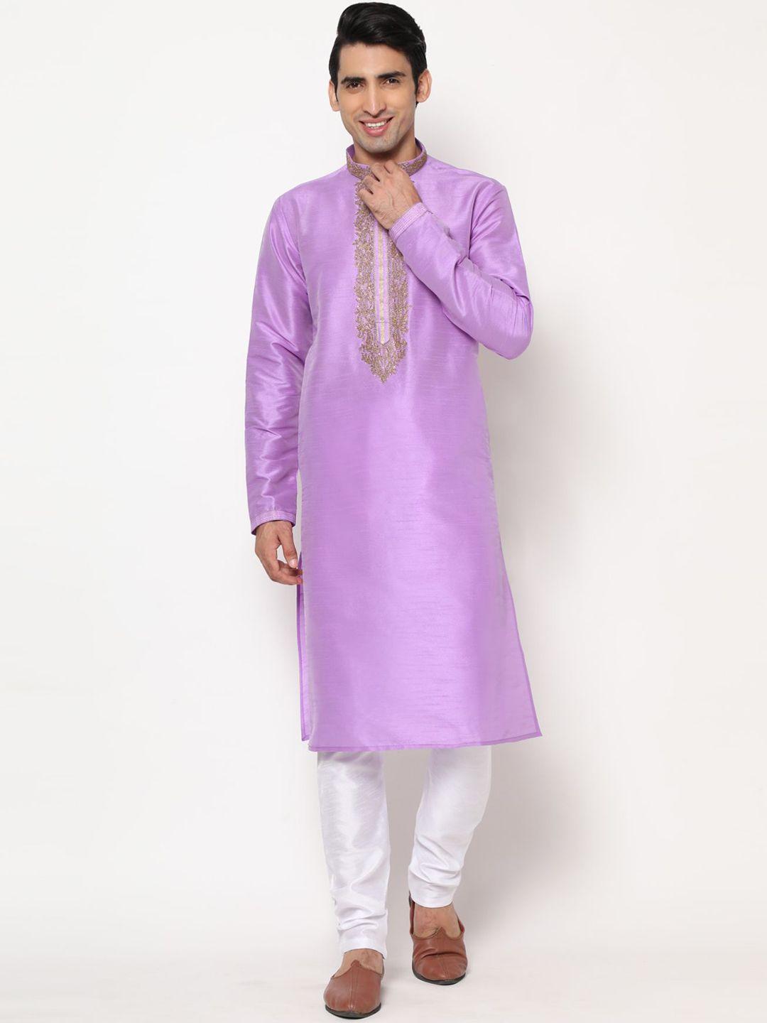 premroop- the style you love men ethnic motifs embroidered pure silk kurta with pyjamas