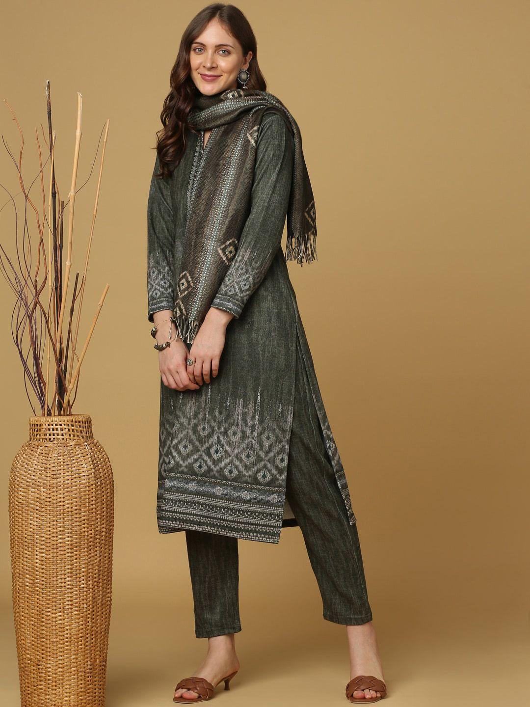 indifusion printed kurta with trousers & with dupatta