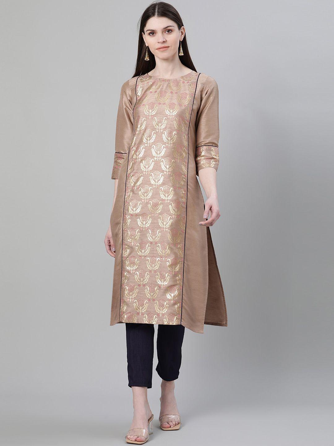 ziyaa boat neck geometric printed kurta