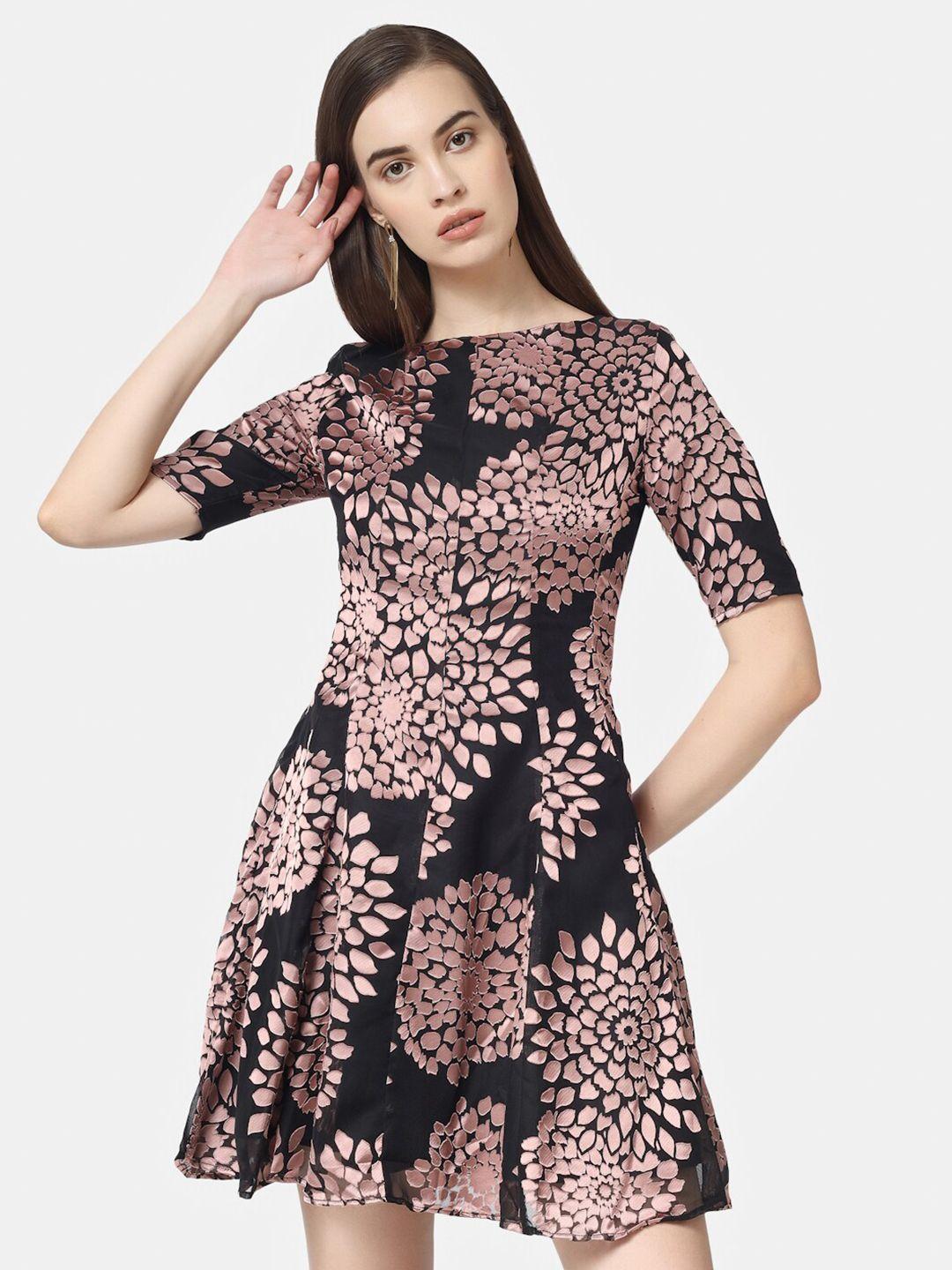 chanira la parezza floral printed boat neck a-line dress