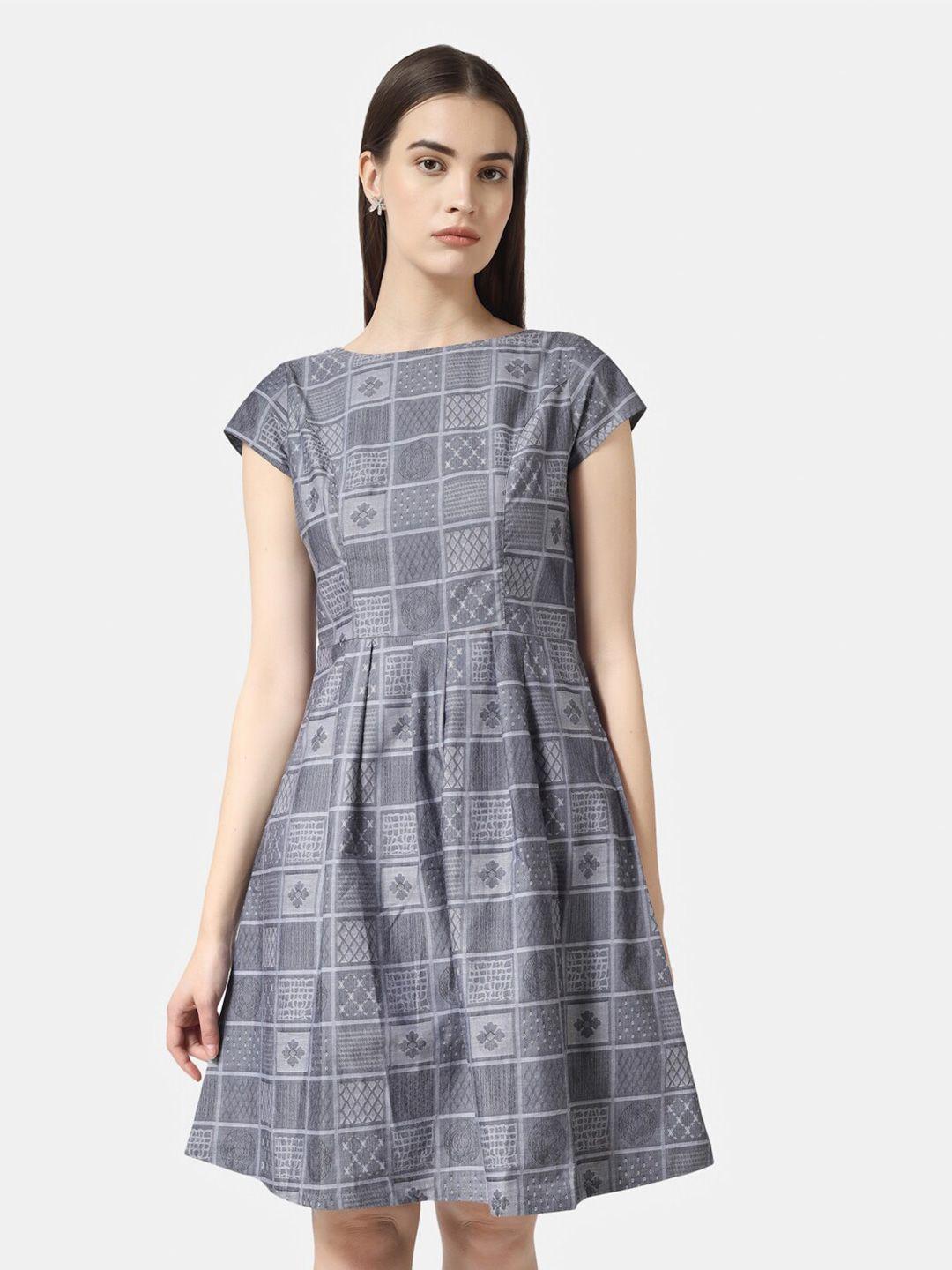 chanira la parezza checked boat neck fit and flare dress