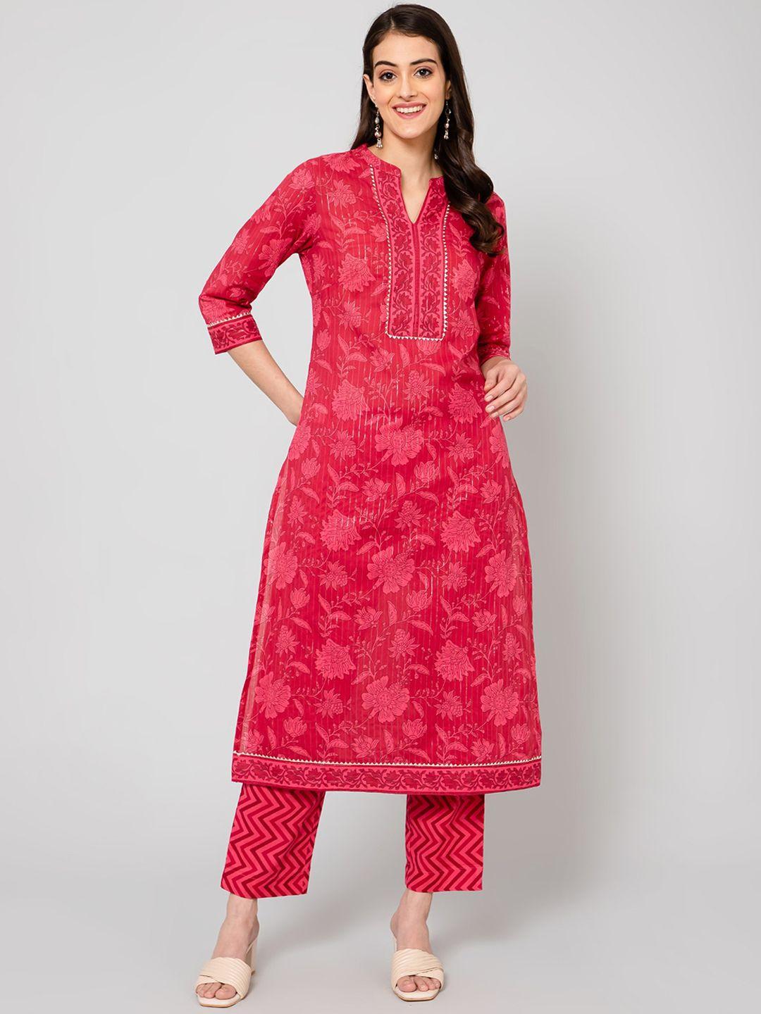 cantabil women floral printed pure cotton kurta with palazzos