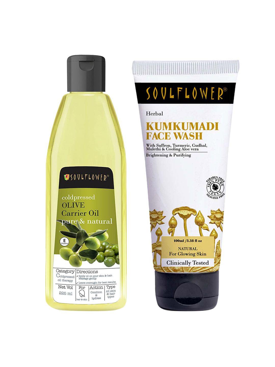 soulflower set of kumkumadi face wash 100 ml + cold pressed virgin olive oil 225 ml