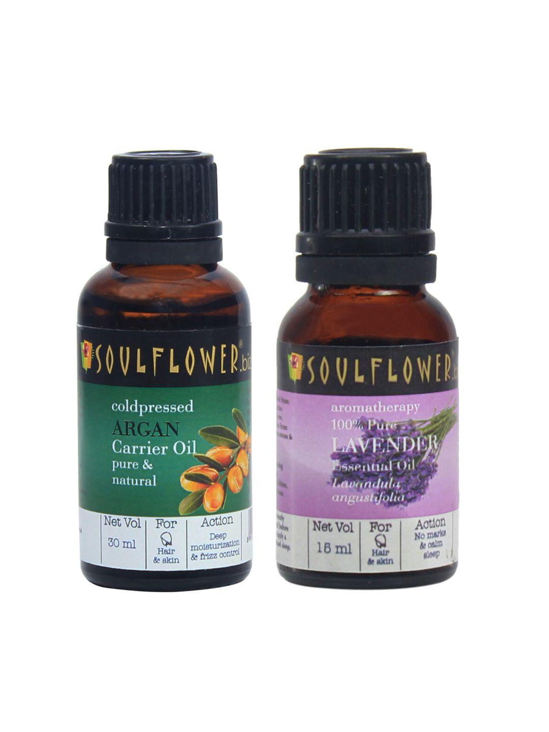 soulflower set of coldpressed argan carrier oil 30ml & organic lavender essential oil 15ml