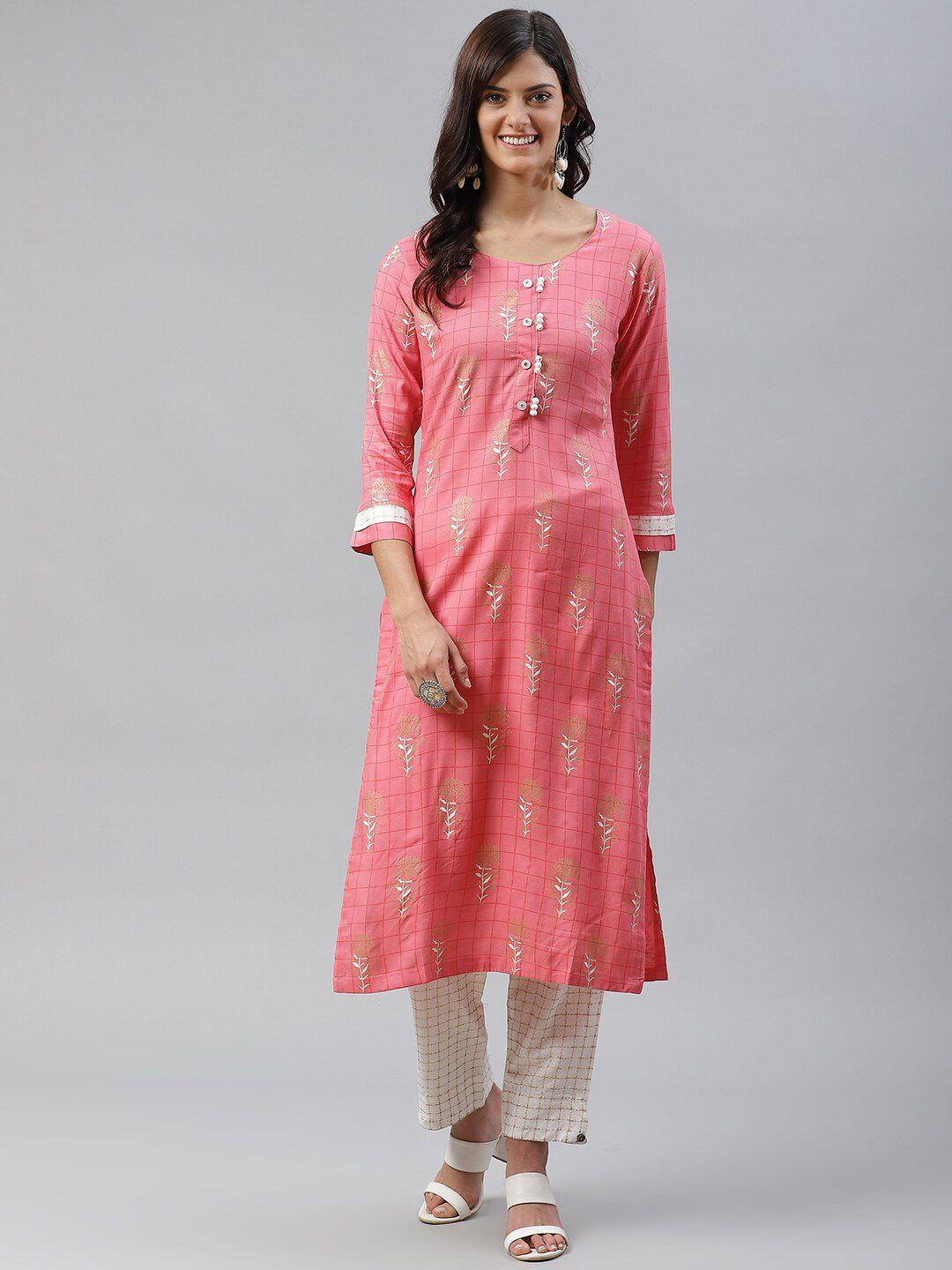 kalini women floral woven design pure cotton kurta with trousers