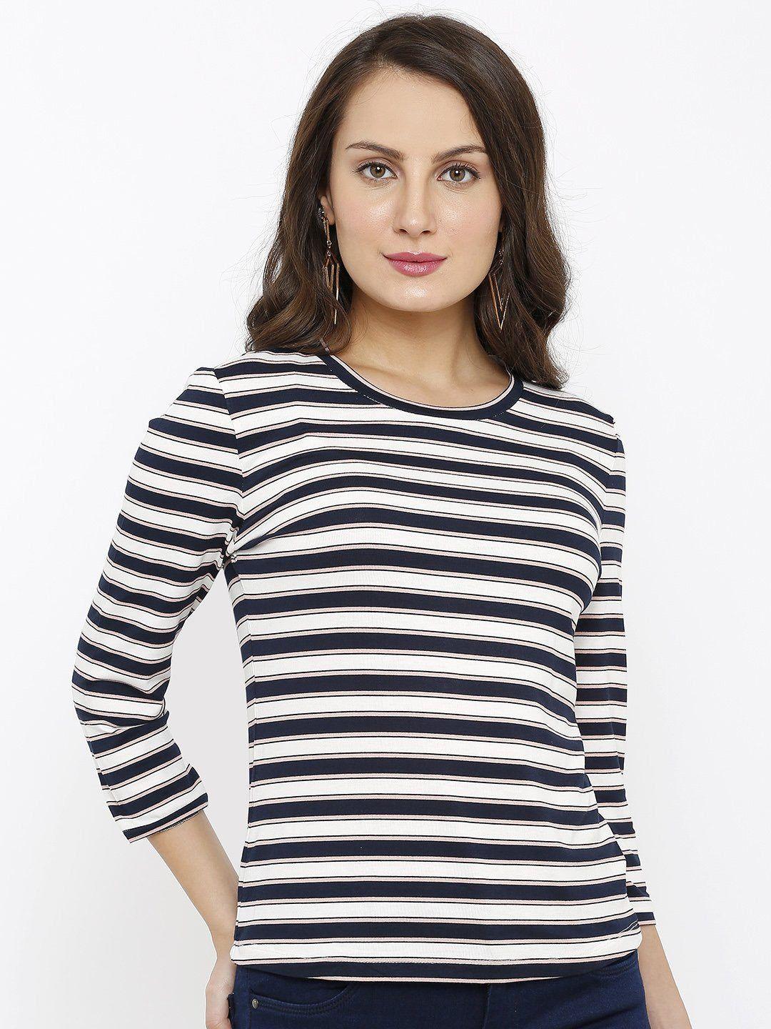 kraus jeans women striped round neck t-shirt