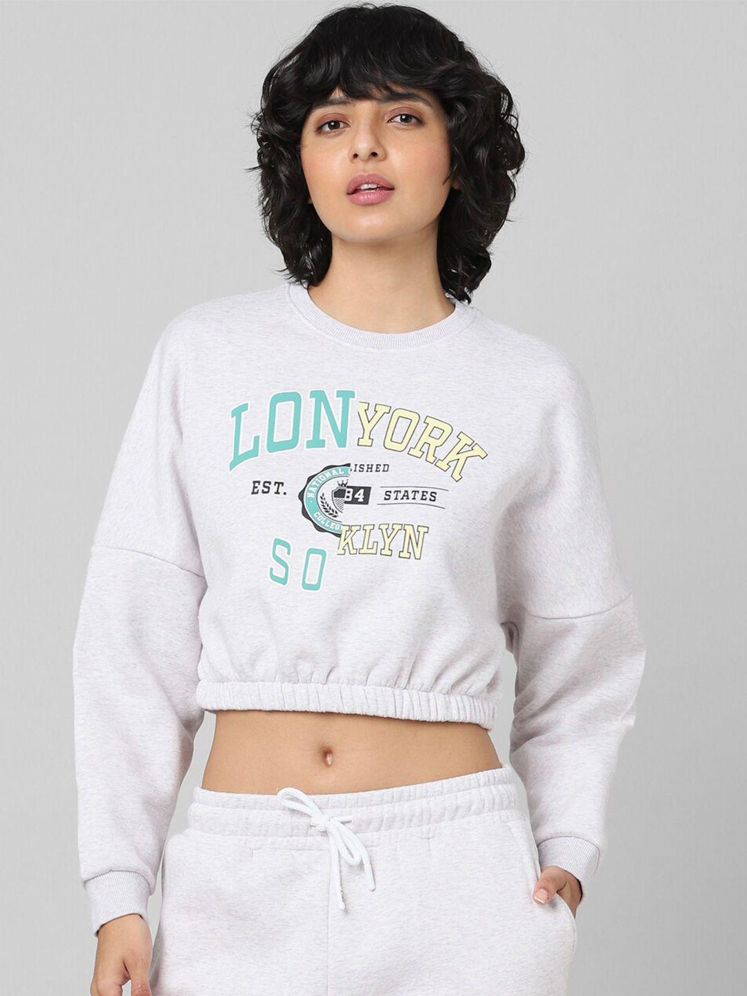 only women printed cotton onlroll crop sweatshirt