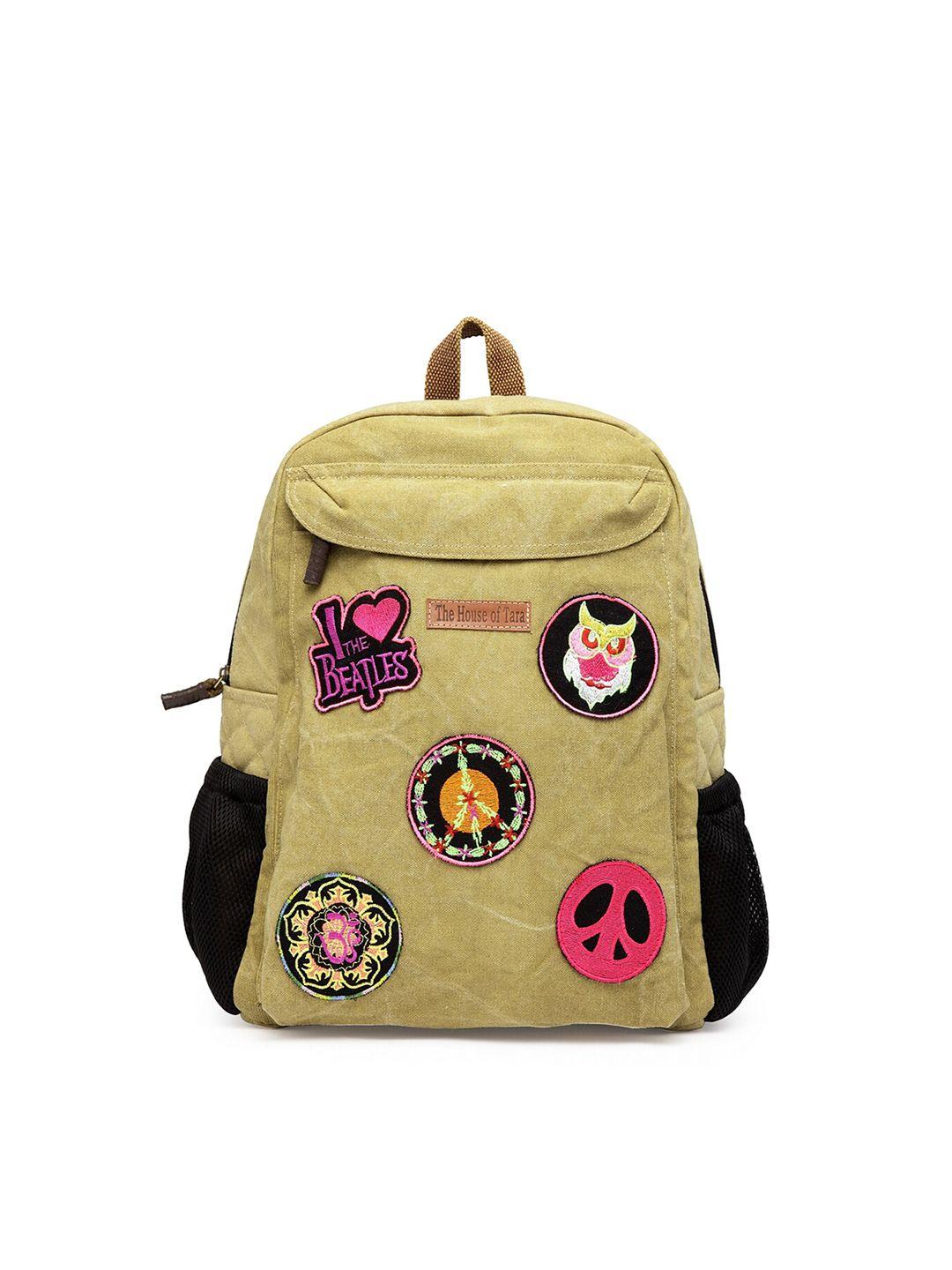 the house of tara unisex beige & black graphic applique backpack