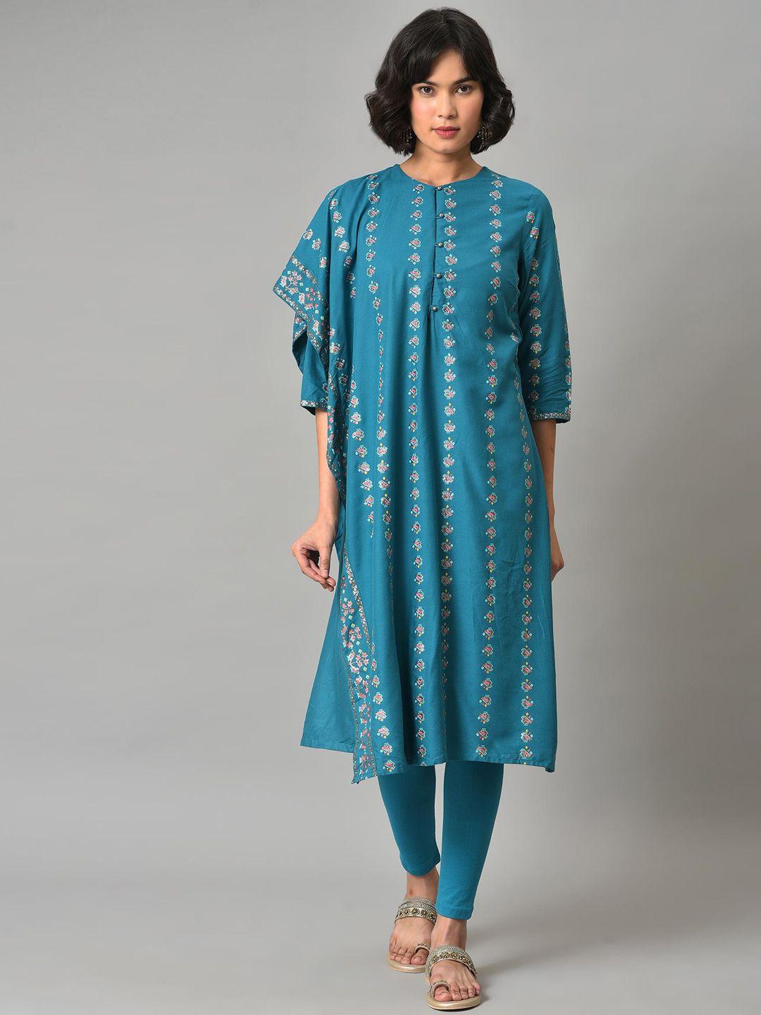 w ethnic motifs printed round neck kurta with leggings