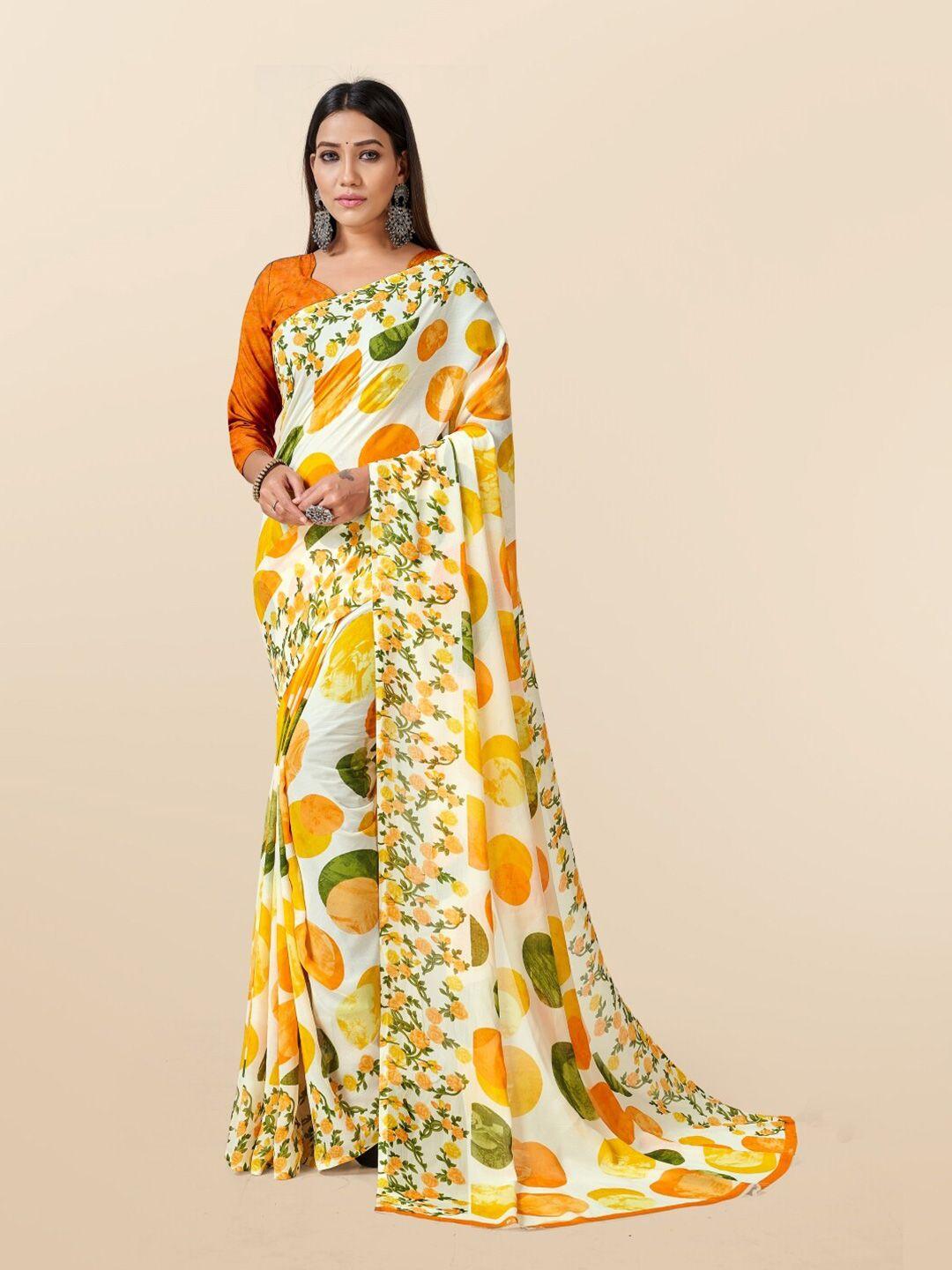 ambuja international polka dot printed georgette saree