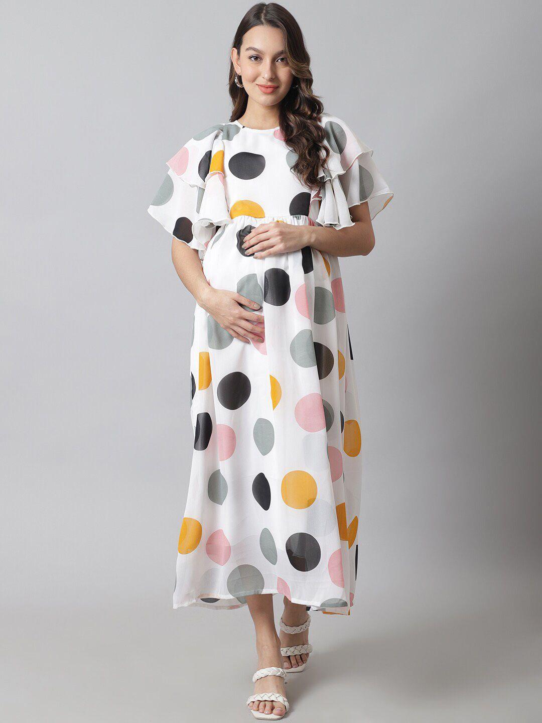 moms maternity white polka dot printed fit & flare dress