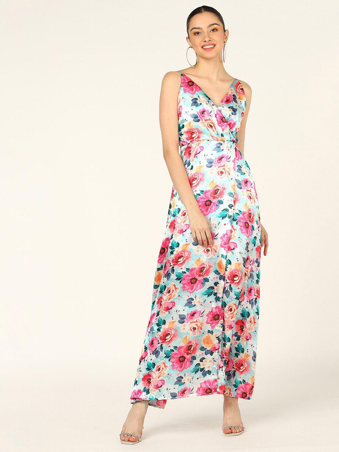 dodo & moa multicoloured floral satin maxi maxi dress