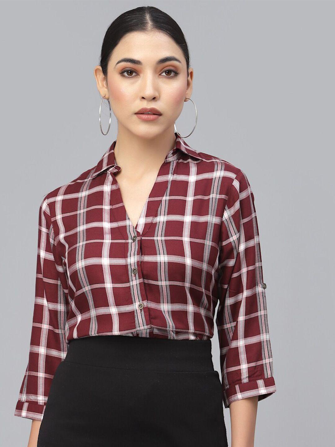 style quotient women checked regular fit semiformal shirt