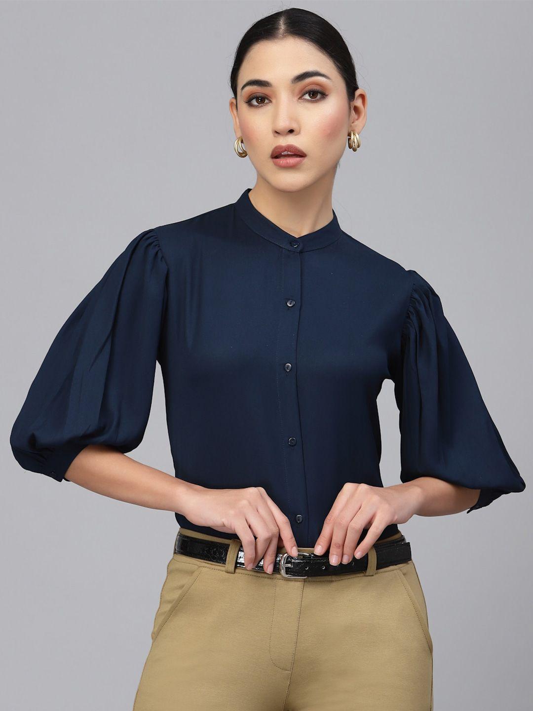 style quotient women mandarin collar regular fit formal shirt