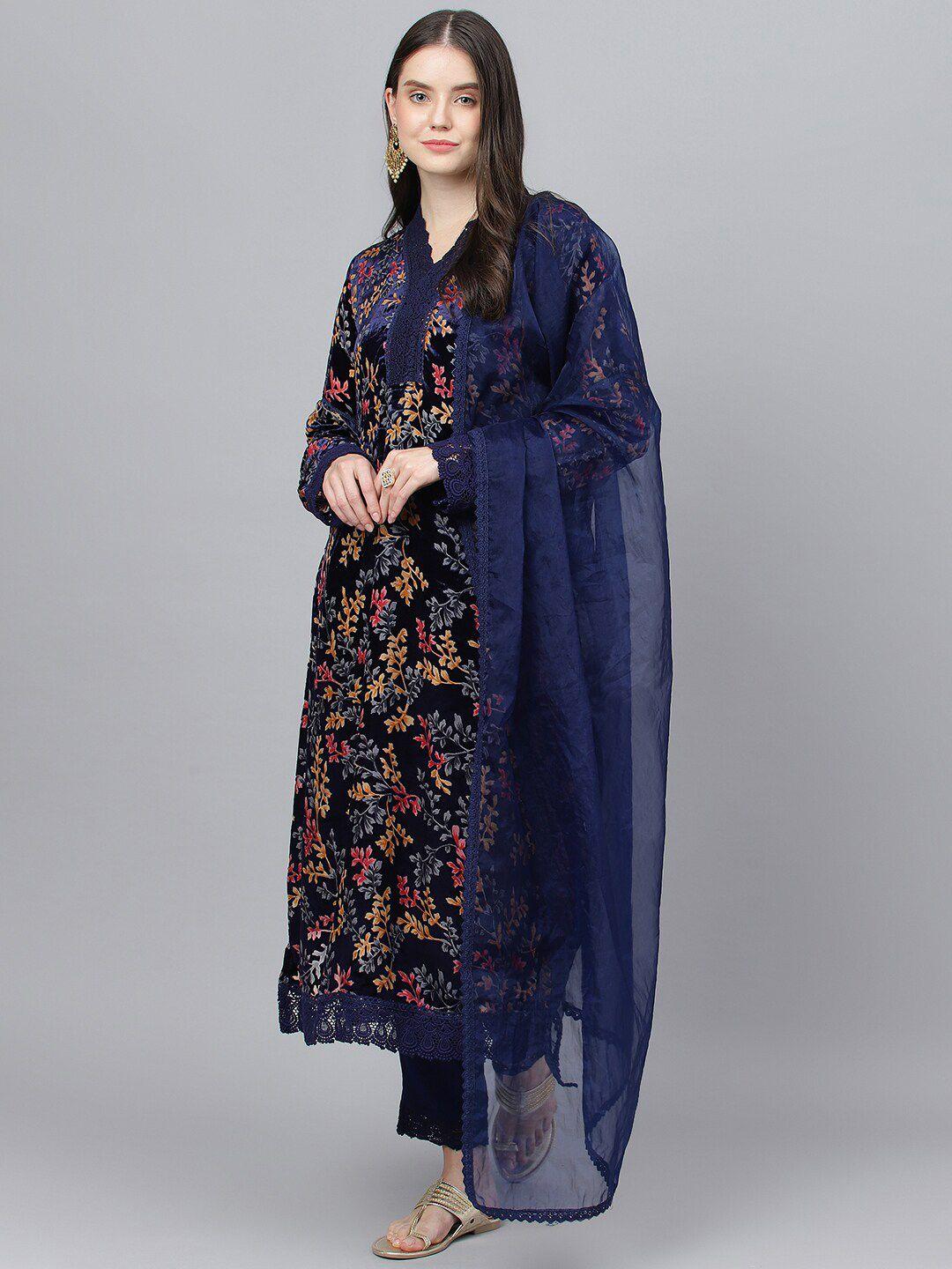 divena ethnic motifs printed velvet kurta with trousers & with dupatta